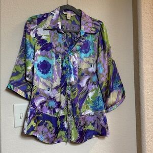 Jonathan Martin Purple and Green Abstract Blouse Size L